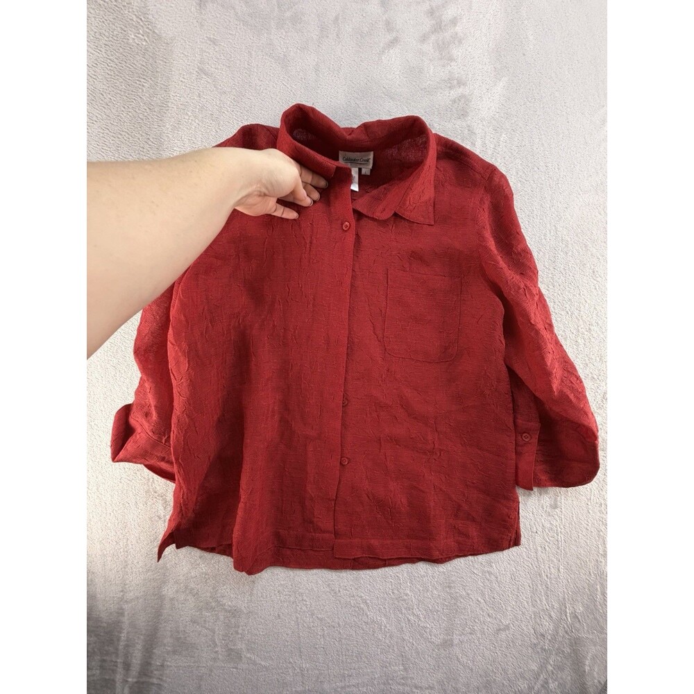 Coldwater Creek Button Up Shirt Women’s L Red Sheer Lightweight Collared